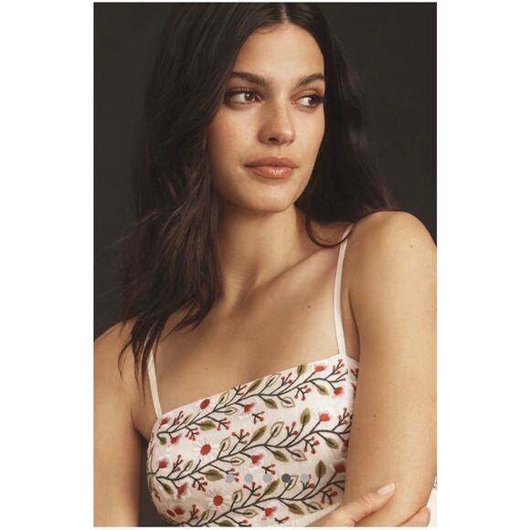 Samant Chauhan Anthropologie White Square-Neck Floral Embroidered Mini Dress XL - Picture 5 of 14